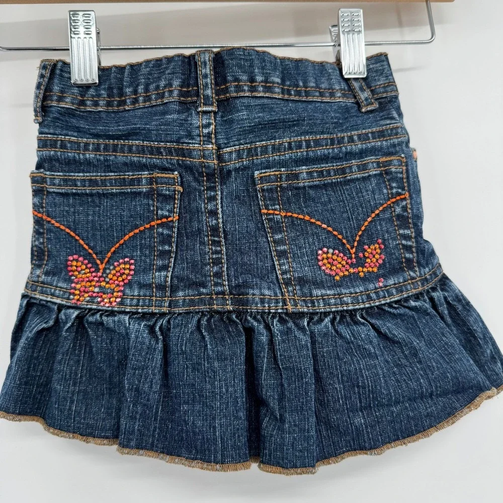 The Children's Place Dark Wash Denim Skort Butterfly Pattern Jewels Size‎ 4